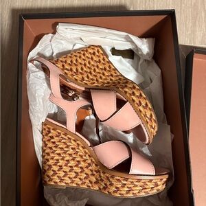 Coach Pink and Brown Woven Wedges